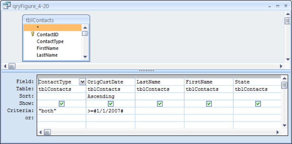 Specifying character and date criteria in the same query